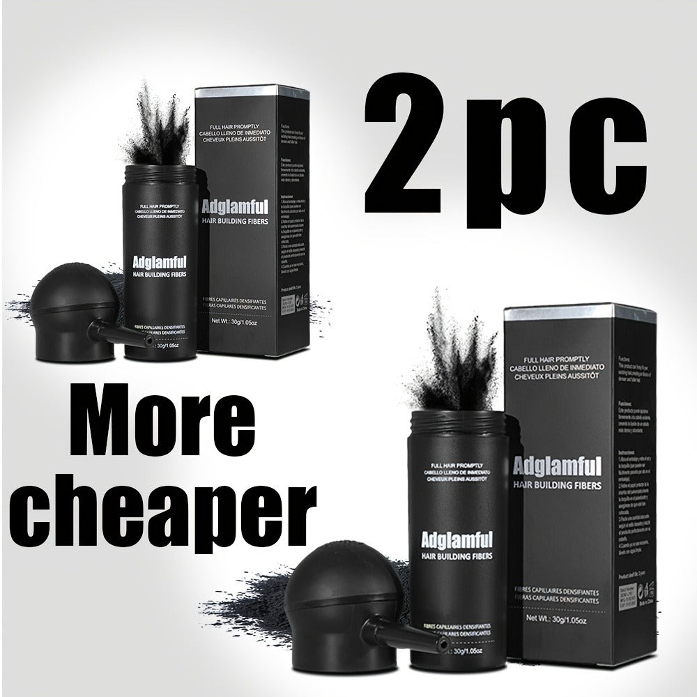 Hair Volumizing Fibers 2-in-1 Kit 30g x 2pcs - Adglamful Instant Volume for Sparse Hair, Fills Part Lines & Hairlines, Men & Women, Black & Dark Brown