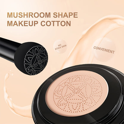Air Cushion Foundation Full Coverage Moisturizing Lightweight Long-Wear Natural Radiant Finish Mushroom Sponge Applicator for All Skin Types