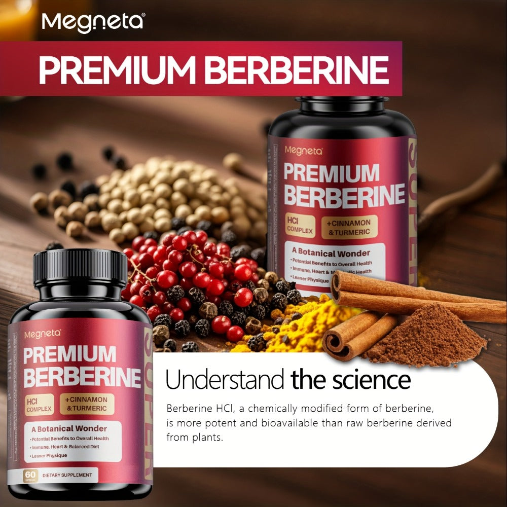 Premium Berberine |Digestion Wellness&Banlanced Diet, Vascular & Circulatory Health, Sugar & Insulin Balance|Plus with Ceylon Cinnamon, Turmeric & Black Pepper, 60 Capsules, 1 Month Supply