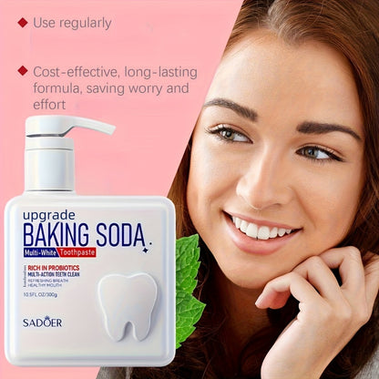 Probiotic Baking Soda Toothpaste with Pump Dispenser, 300g Large Capacity Household Toothpaste for Deep Cleaning, Whitening & Fresh Breath, Family-Size Paste for Daily Oral Care, Brightening Formula