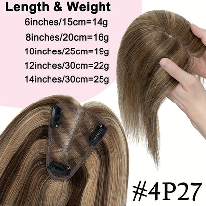 Hair Topper Human Hair Clip In Lace Base 8x10cm — Curtain Bangs, Thinning Hair Coverage, Highlight Blonde #27 #613 #12P613 #4P27, 6–14 Inch Women's Hairpiece