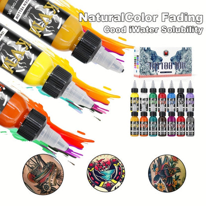 Tattoo Ink Set 1oz (30ml) - 7 or 14 Color Professional Tattoo Ink Kit, Stable Vibrant Pigments for Artists & Beginners, Complete Tattoo Color Supply for Machine & Gun