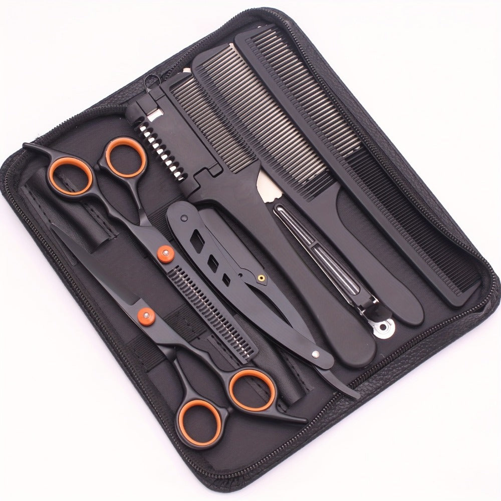 Professional 6" Japanese Steel Hair Scissors Set - 3pcs Texturizing Kit with Thinning Shears, Razor Comb & Detangling Apple Comb for Salon/ Home Use