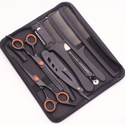 Hair Scissors Set 3 Pieces - 6 Inch Japanese Steel Thinning Shears, Razor Comb & Detangling Comb, Ambidextrous Texturizing Kit for Salon & Home Use
