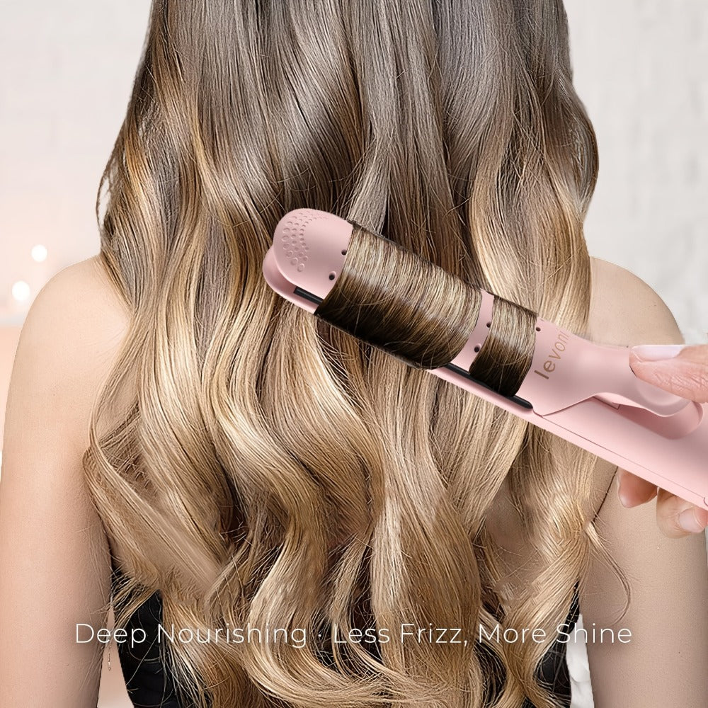 2-in-1 Pink Heated Curling Iron, Flat Iron and Curler, Heat-Free Curling Iron, 360° Adjustable, 5-Level Hot/Cold Air Adjustment, Fast & Dual Voltage, for Long and Short Hair