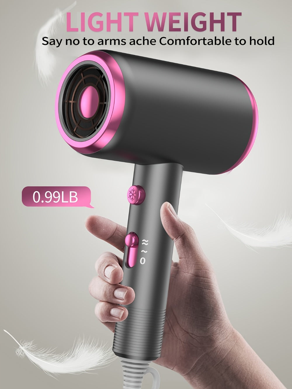Professional Ionic Hair Dryer, Powerful 1600W Quick Dry Low Noise Hair Dryer with 2 Concentrator Nozzles 1 Diffuser Attachment 3 Combs One Multi-Purpose Hanger for Home Salon Travel (Gray, White, Red, Green, Purple, Pink)