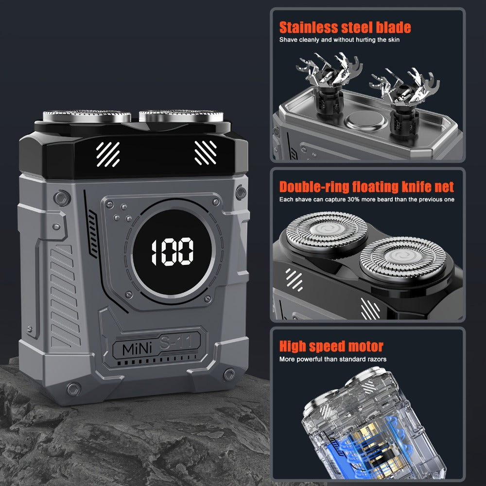 2025 New Mecha Dual-Head Electric Shaver with USB Rechargeable Battery, 3 Colors Available, 2-In-1 Dual-Head Design, 3-Speed Adjustable Speed, 3-Speed Adjustable, Shaving
