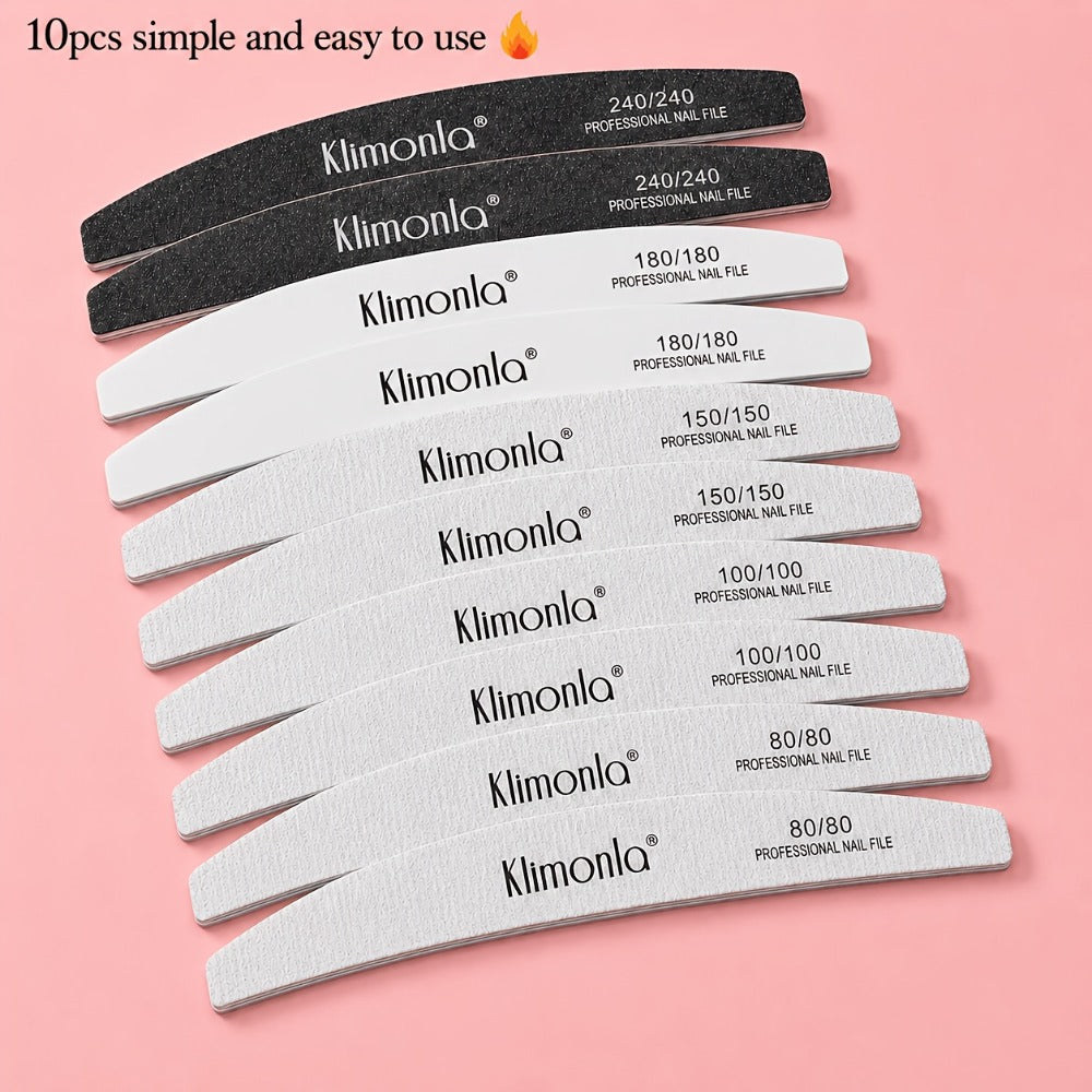 High-Quality Nail Filing And Shaping Tools, Including Gray Sanding Strips And Half-Moon Files, Available in Packs of 5 Or 10, Complete with an OPP Bag.
