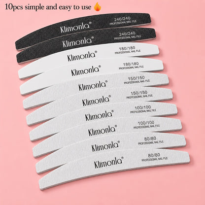 Nail Files & Sanding Strips Set — Half Moon Professional Rolled Nail File, Gray Sanding Bands for Shaping & Buffing | 5 or 10 Pcs with OPP Bag