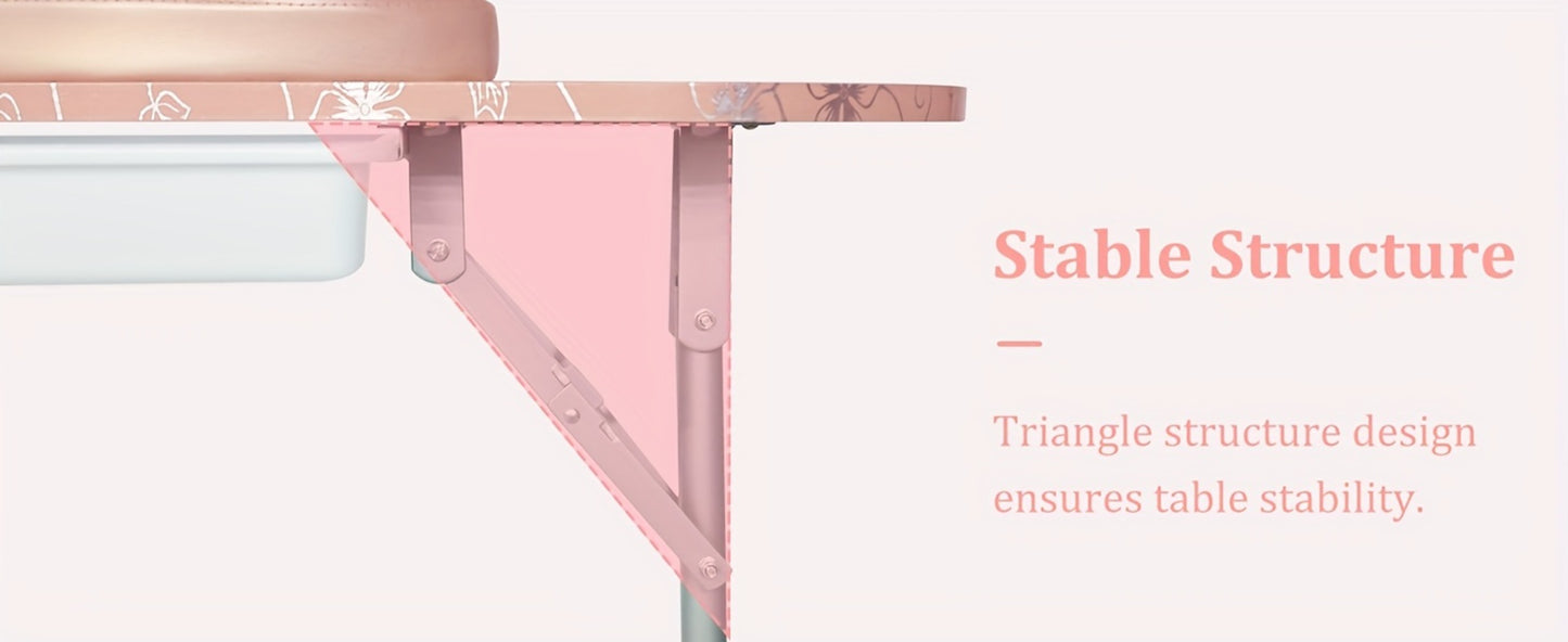 Foldable Nail Table with LED Lamp Drawer Lockable Wheels Wrist Cushion and Carrying Bag Portable Manicure Table for Nail Salon Technician Home Studio