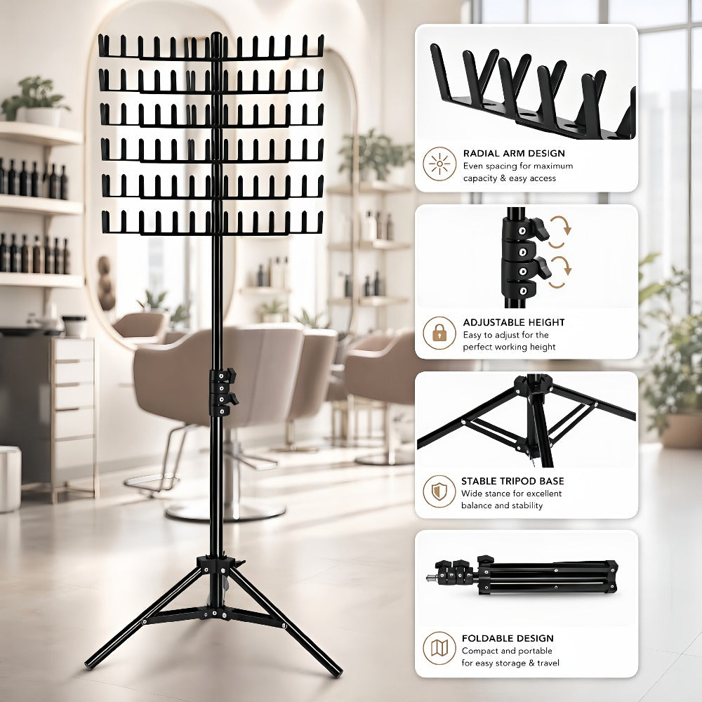Braiding Hair Rack Standing Hair Extension Holder Hanger Height Adjustable Foldable 144 Strands Organizer for Knotless Box Braids Cornrows Hairstylists