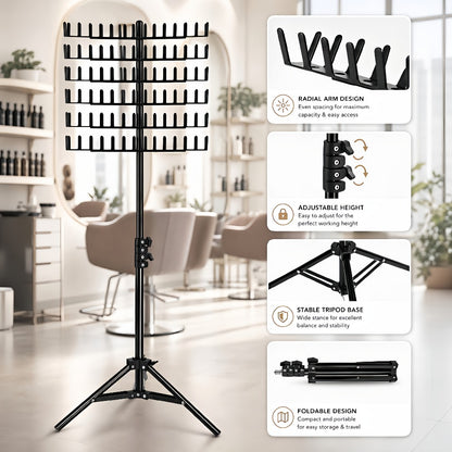 Braiding Hair Rack Standing Hair Extension Holder Hanger Height Adjustable Foldable 144 Strands Organizer for Knotless Box Braids Cornrows Hairstylists
