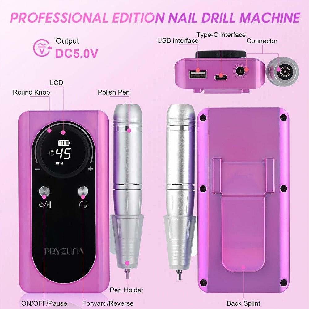 Rechargeable Nail Grinder 45000RPM Portable Electric Manicure Tool Professional Nail Remover