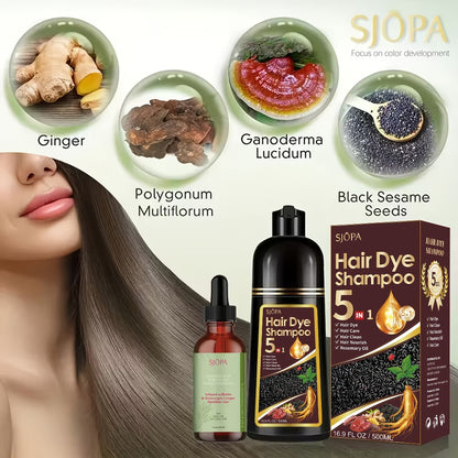 Hair Coloring Shampoo 5-in-1 Herbal Formula with Rosemary Oil - 100% Gray Hair Coverage Long Lasting Moisturizing Unisex Color Shampoo Set Black Brown Purple Red White Multi Color 500ml