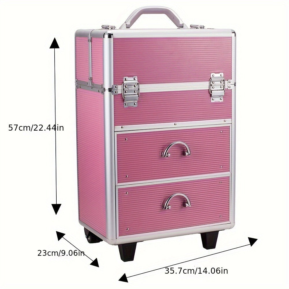 4 Tier Lockable Cosmetic Makeup Train Case with Extendable Trays for Lab Pink
