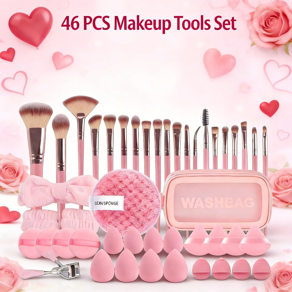 46pcs Makeup Brush And Sponge Set Professional Makeup Brush Set Triangle Foundation Puff Cleaning Foundation Puff Makeup Tool Set
