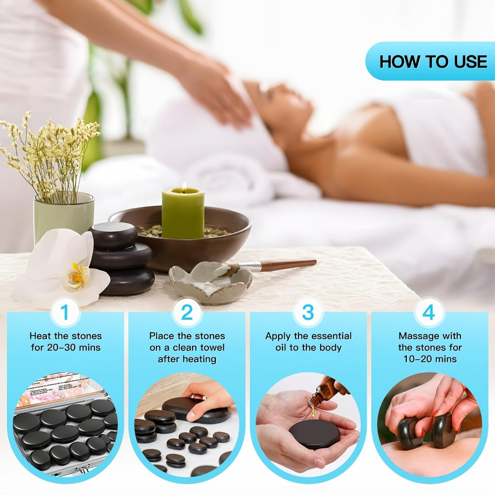Hot Stone Massage Kit with Temperature Adjustment - 10pcs Hot Stone with Heater Kit, Professional Spa Massage Tool -Suitable for Neck, Abdomen, Back, Legs And Full Body Massage.