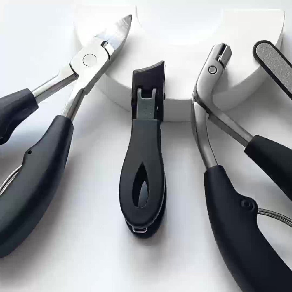 4pcs Stainless Steel Nail Care Kit for Inlaid And Thick Toenails - Heavy Duty Nail Cutter Set with Nail File - Classic Black Handle for Men, Women, Seniors