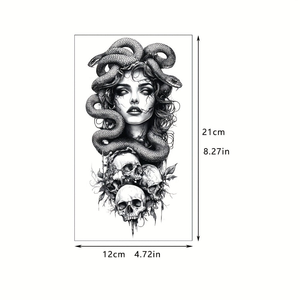 24-Pack Half Sleeve Temporary Tattoos for Adults - Realistic 3D Lion, Eagle, Skull And Greek God Designs | Waterproof Forearm Body Stickers for Men And Women (Gothic Style, Long-Lasting)