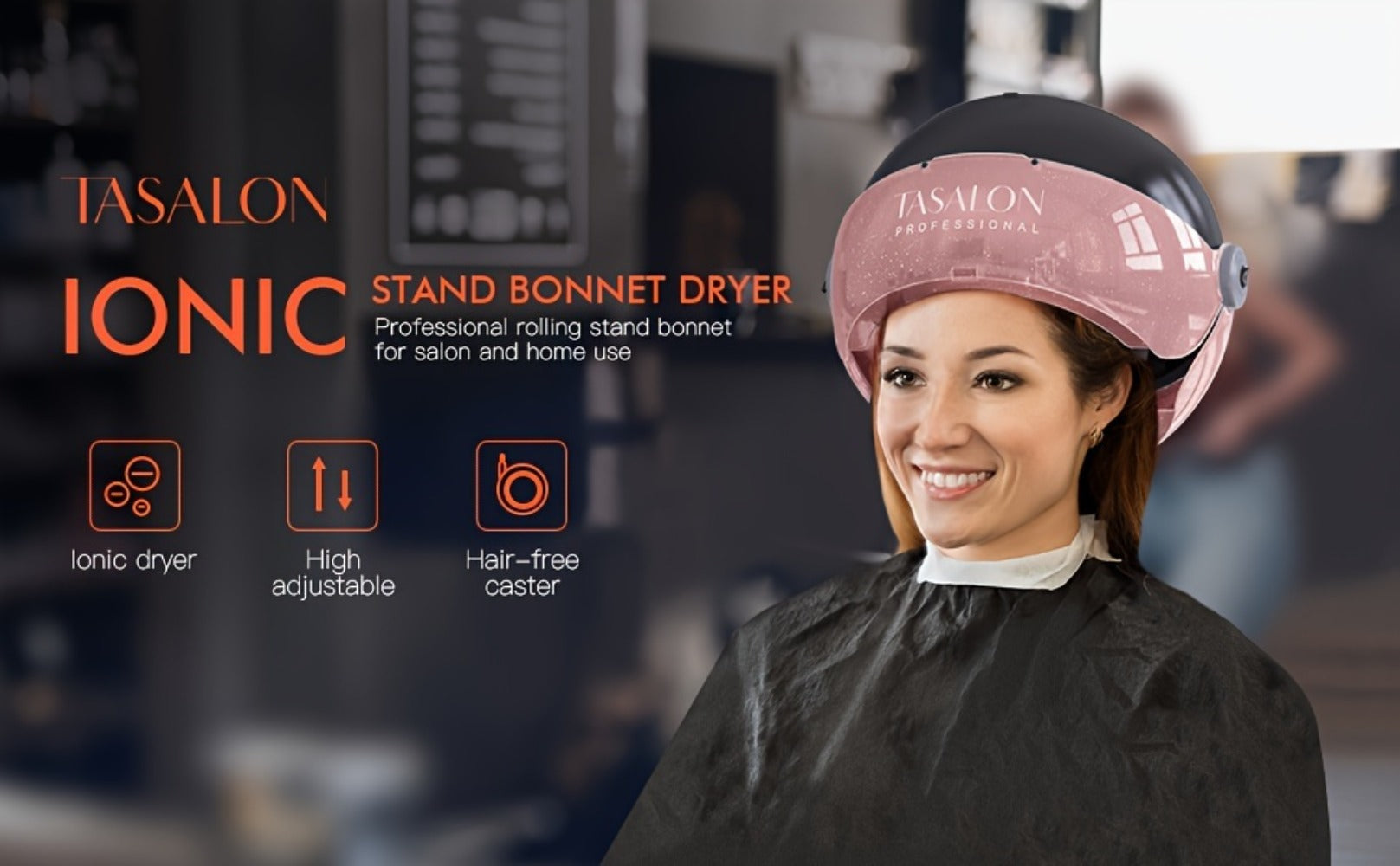 Ionic Hooded Hair Dryer, 1875W Professional Standing Hair Dryer Bonnet with 3 Temperature Settings, Height Adjustable Rolling Hair Dryer On Wheels, Sit Under Hair Dryer for Home & Salon