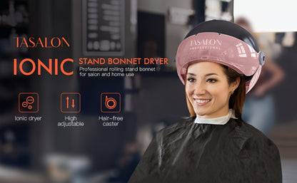 Hooded Hair Dryer 1875W Ionic Standing Bonnet Dryer on Wheels — 3 Heat Settings, Height Adjustable 30–55”, 9ft Cord, Sit-Under Salon Dryer for Home & Salon Use