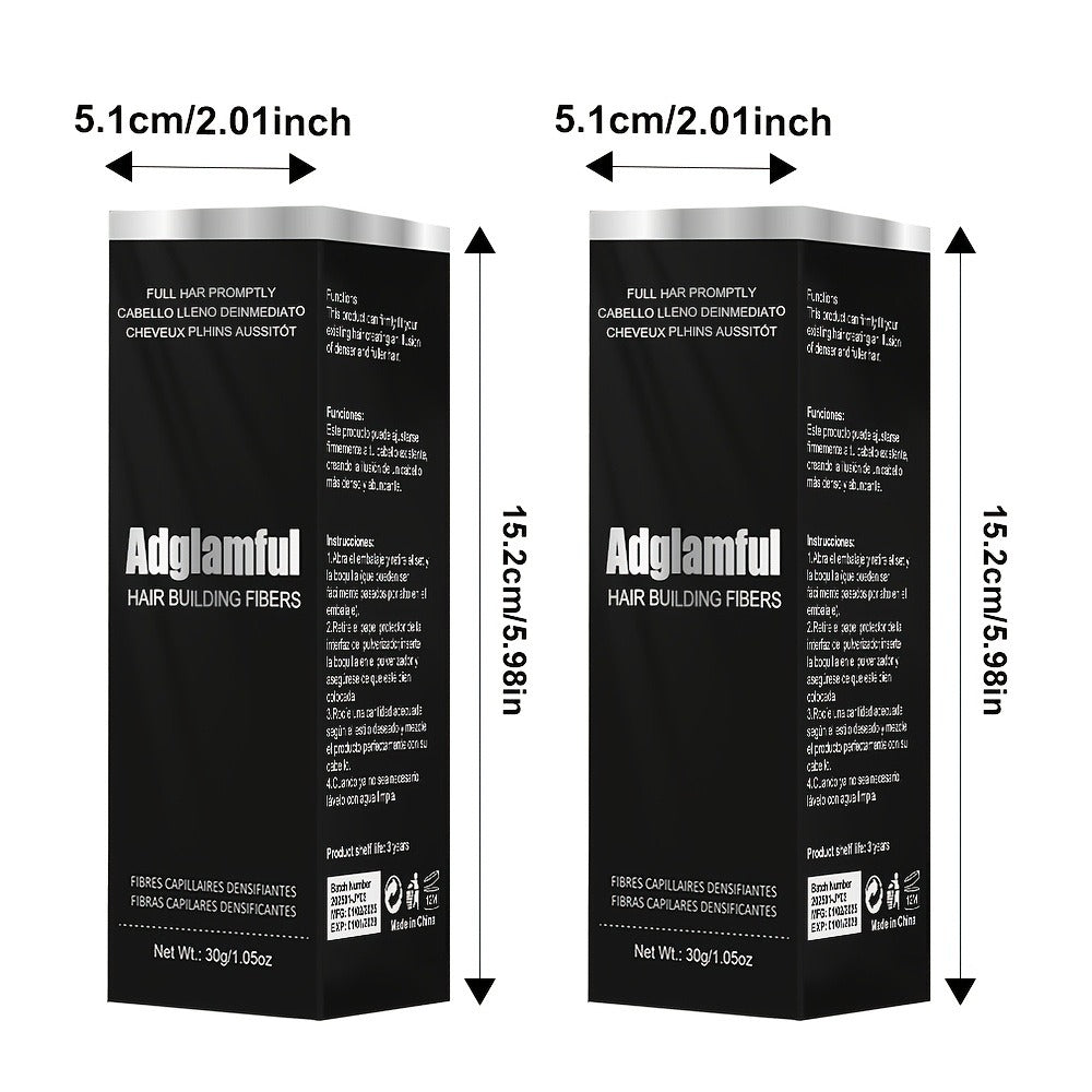 Hair Volumizing Fibers 2-in-1 Kit 30g x 2pcs - Adglamful Instant Volume for Sparse Hair, Fills Part Lines & Hairlines, Men & Women, Black & Dark Brown