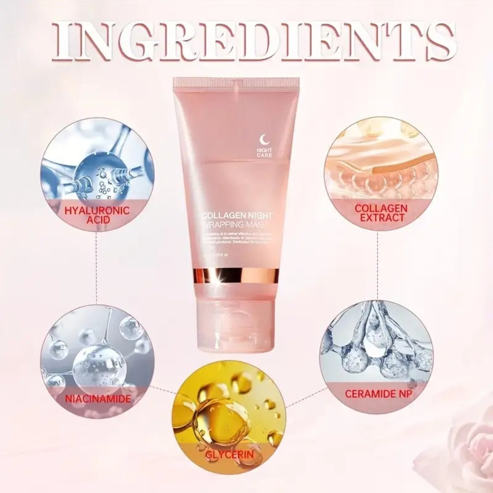 3pcs Collagen Night Wrap Mask with Jelly Brush, Alcohol-Free And Gentle, Deeply Moisturizing And Nourishing, Suitable for All Skin Types, Glossy, 2.54 Oz*2, Valentine'S Day Gift, Essential for