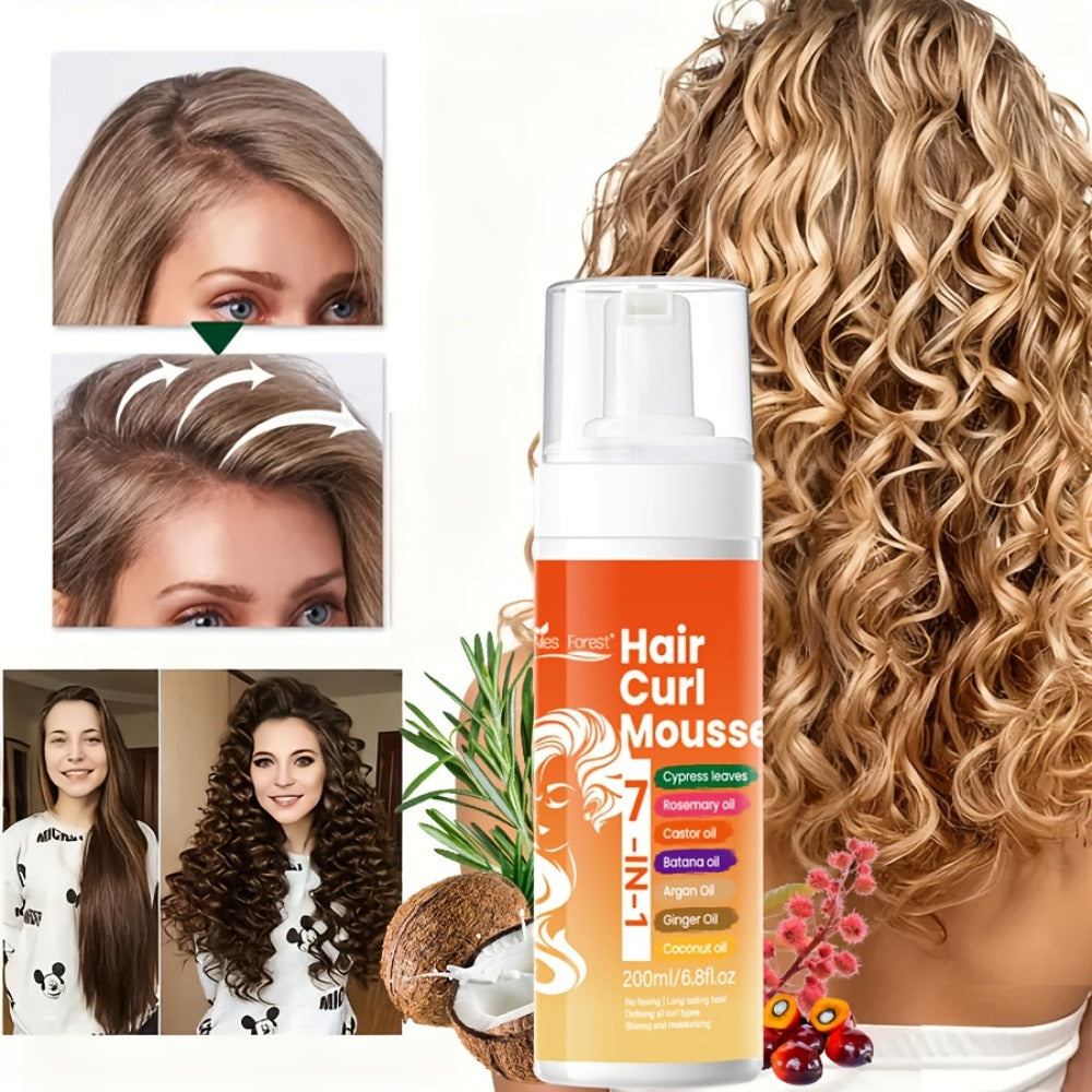 Curly Hair Foam Mousse 200ml | Moisturizing & Smoothing Curl Defining Styling Agent | Natural Fluffy Elastic Curls for Men & Women | All Hair Types 6.76oz