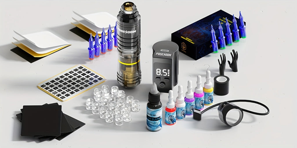 POSEIDON Wireless Tattoo Gun Set, Rotary Tattoo Pen, 1200Mah Battery Featuring Ring Switch, 10 Cartridge Needles, 6 Inks, All-In-One Cordless Tattoo Machine Kit for Beginners And Artists, Tattoo Supplies, New Year Discount Holiday Present