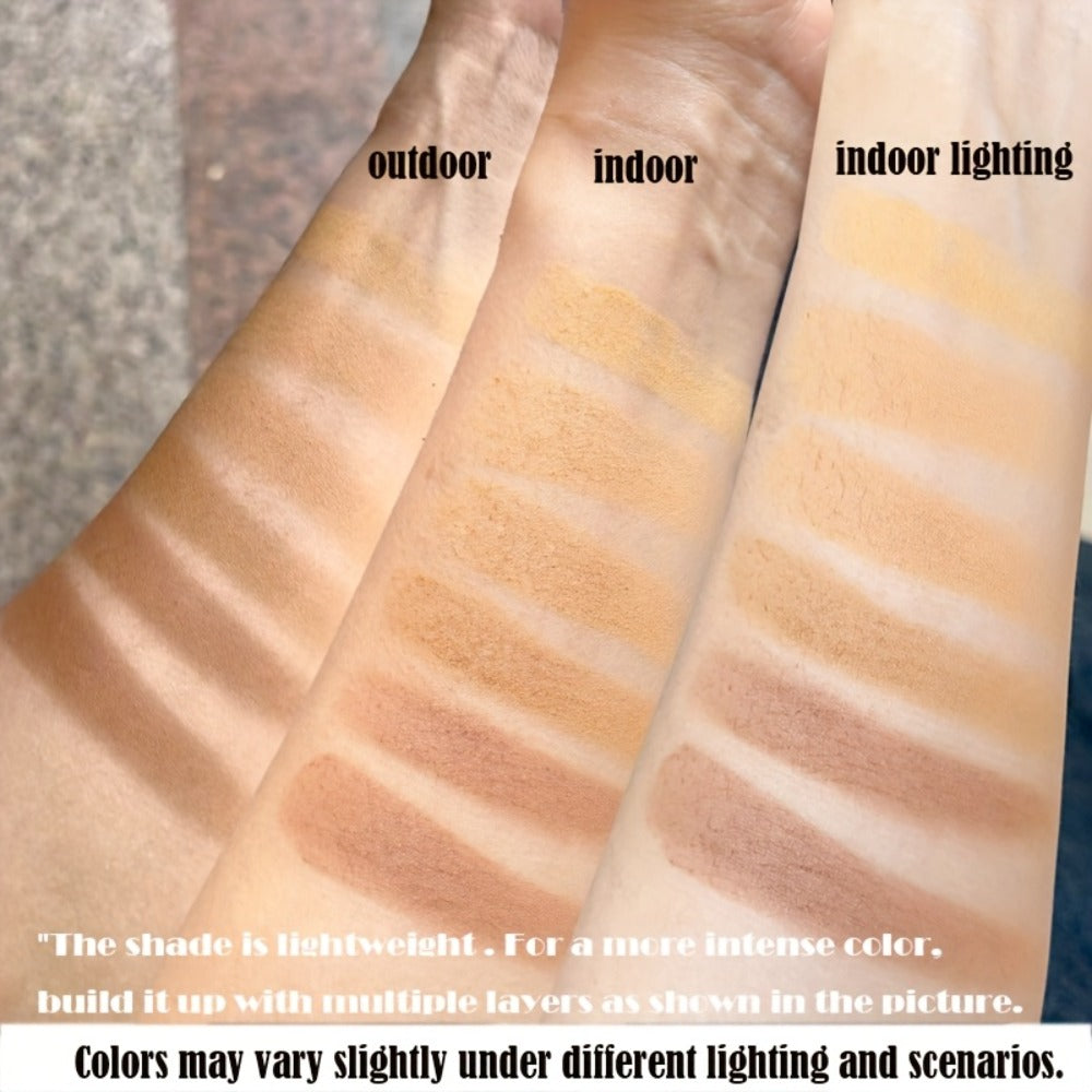 Contour & Foundation Powder Palette 6 Shades Matte Full Coverage Oil Control Waterproof Blush Bronzer Highlighter with Blending Puff Light to Dark Natural Finish