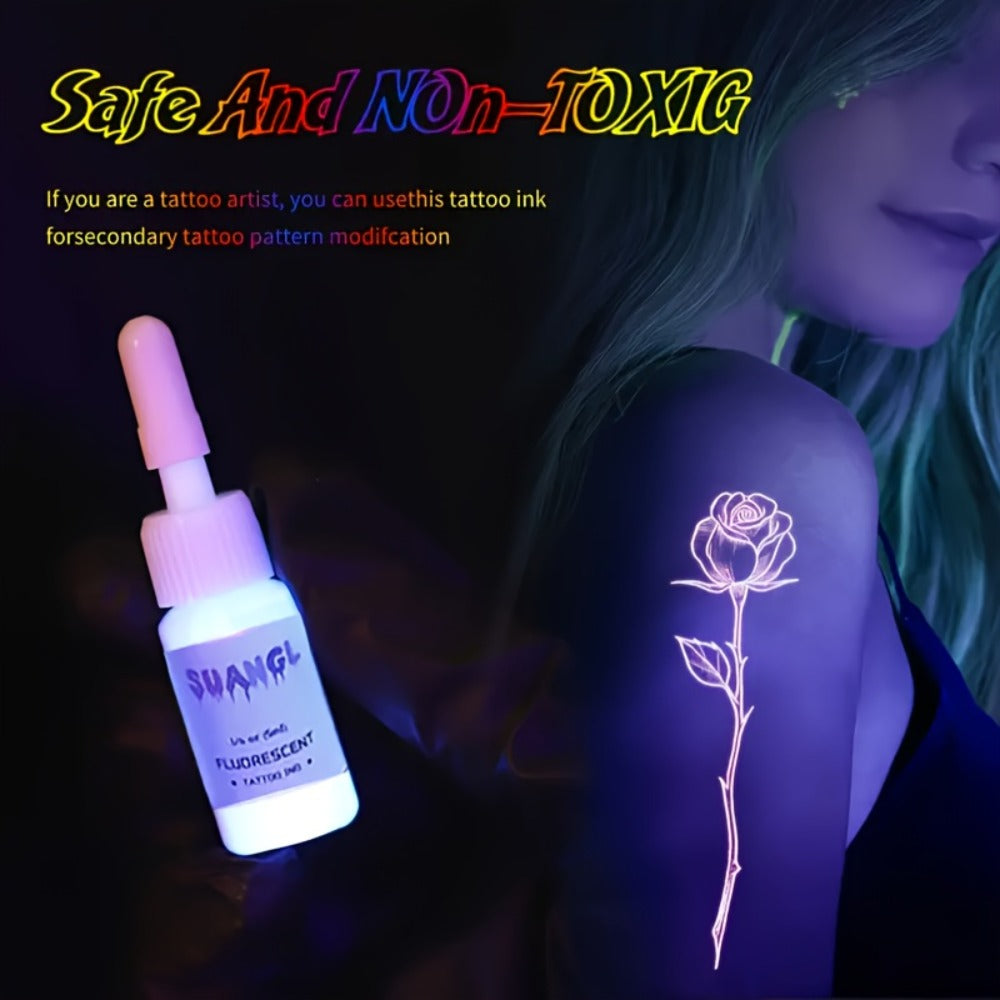 5 Milliliters (1/6 Ounce) Glow Tattoo Ink Suitable for /Blacklight Body Art - 8 Colors Fluorescent Tattoo Dye for Light Reactions, Professional & Use, Glow Parties, Tattoo Supplies