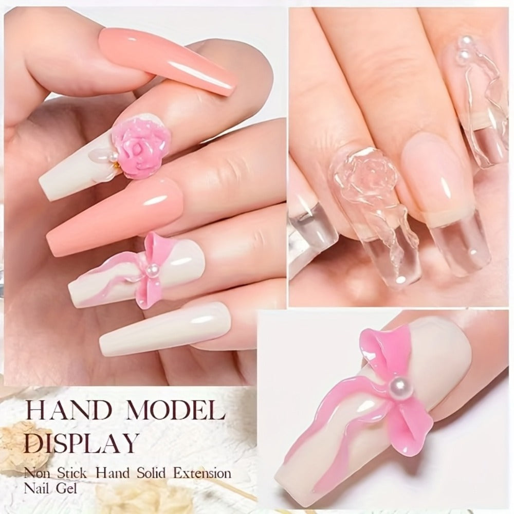 RINO 5pcs/Set Solid Gel Builder for Nails Starter Kit Clear Nude Nail Extension 3D Gel Nail Art Nail Glue for Acrylic Nails Rhinestone Gel Sculpture Molding Gel Hard Gel with Flower Molds Sculpting Brush