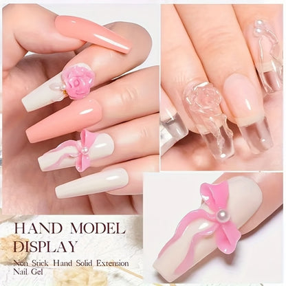 Solid Gel Builder Nail Extension Kit 5pcs Clear Nude Hard Gel 3D Nail Art Rhinestone Sculpture Molding Gel Flower Molds Sculpting Brush RINO