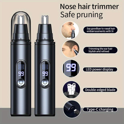 Nose Hair Trimmer Electric Painless 3-in-1 USB Rechargeable with LED Display – Trims Nose Ear Hair Eyebrows Waterproof Grooming Device for Men Women