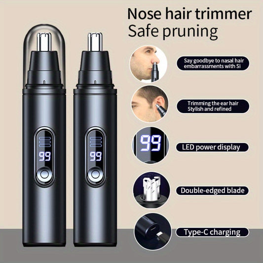 Nose Hair Trimmer Electric Painless 3-in-1 USB Rechargeable with LED Display – Trims Nose Ear Hair Eyebrows Waterproof Grooming Device for Men Women