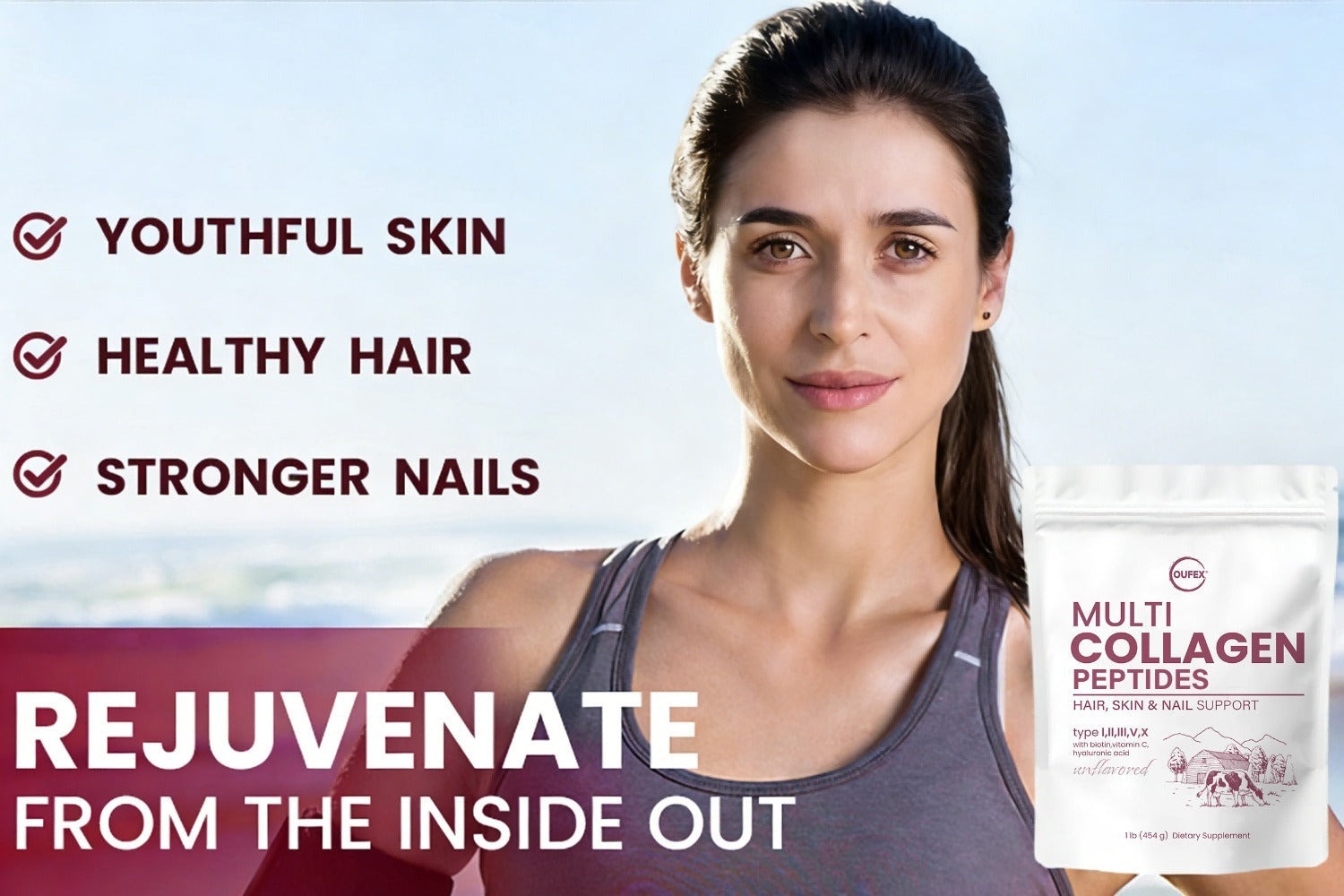 Oufex Multi-Collagen Powder - Featuring Hydrolyzed Protein (Type I, II, III, V, X), Plus Acid, Biotin, And Vitamin C - Flavor-Free