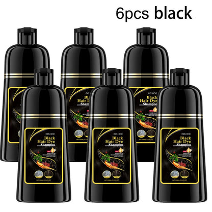 Natural Hair Dye Shampoo 3-in-1 Set 6pcs — Black & Brown Color Shampoo Conditioner & Cooling Formula, Unisex Long Hair Dye Shampoo Gift