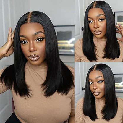 Human Hair Bob Wig for Women — 5x1 T Part Lace Front, Brazilian Straight Middle Part, 180% Density, Natural Color, Glueless, 10 to 16 Inch, Sleek Daily & Office Wear