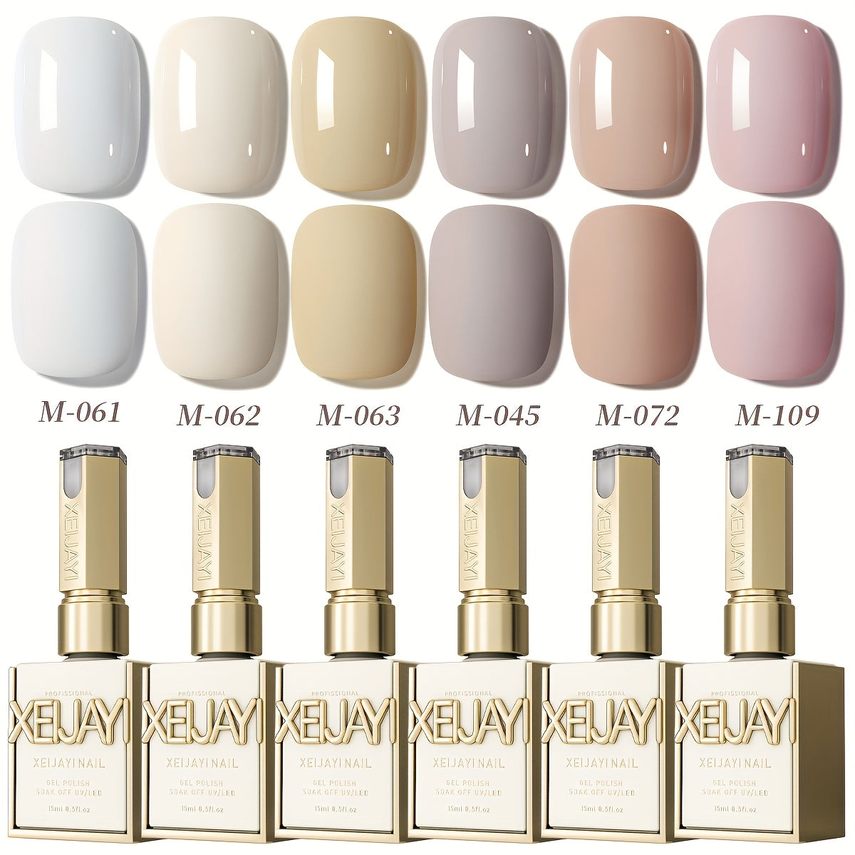 White Gel Nail Polish Set 6 Colors - Gentle White Collection Spring Summer Shades Milk Tea Cherry Blossom Pink Soak Off UV LED Gel Polish - Long Lasting Trendy Nail Art for Women