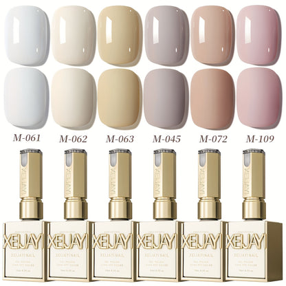 White Gel Nail Polish Set 6 Colors - Gentle White Collection Spring Summer Shades Milk Tea Cherry Blossom Pink Soak Off UV LED Gel Polish - Long Lasting Trendy Nail Art for Women