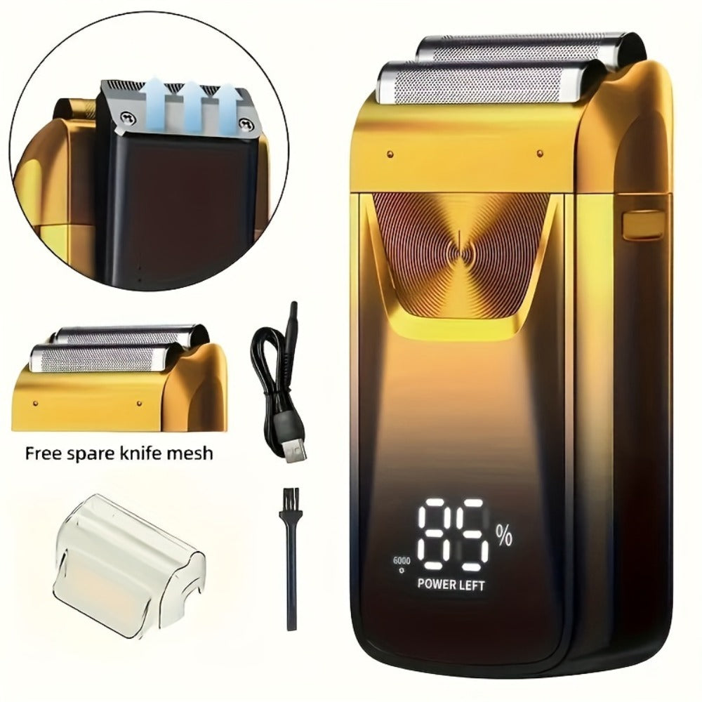 2-in-1 Bald Hair Trimmer, Electric Razor Band Barber Clippers, Aluminum Foil Head - Professional USB Rechargeable Electric Razor, Gentle Beard Hair Trimmer, Festivals & Christmas Gifts