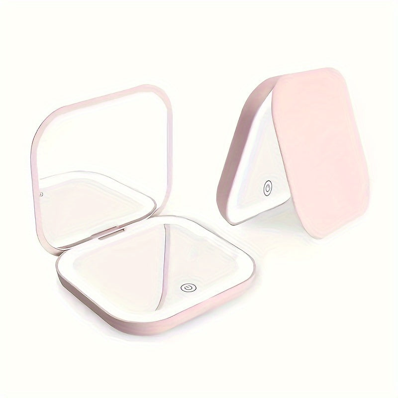 FORICOM LED Lighted Handheld Mirror 2-Sided Glass Mirror with 3 Adjustable Brightness Settings, with USB Charging, Foldable & Portable Design, Polished Plastic Frame, Animal Theme, for Makeup And Travel