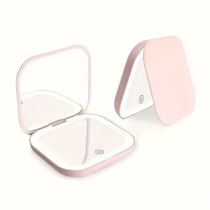 LED Lighted Handheld Mirror Double-Sided Foldable Animal Theme - 3 Brightness Settings USB Rechargeable Portable Makeup Mirror for Travel Women Girls