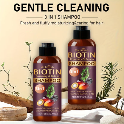 Biotin Rosemary Shampoo with Batana Oil 2PCS 3-in-1 - Deep Moisture, Damaged Hair Repair & Scalp Revitalizer, Mild Cleansing Natural Hair Care Formula, 100ml x2