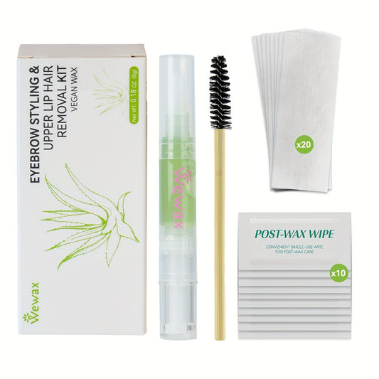 WEWAX Facial Special Hair Removal Wax Set 32pcs Newly Upgraded Aloe Vera-Free Hair Softening Care Kit Suitable for All Light Beige Types, Face Hair Removal Without Worries for Face, Lips, Eyebrows and Body Areas Travel Pack Beauty Wax