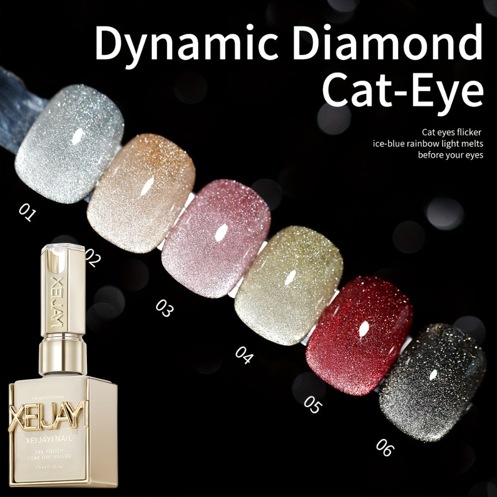 Cat Eye Nail Trends 2025 Holographic Nail Art 6Colors Set 0.51oz Reflective Cat'S Eye Magnetic Nail Gel Soaking LED Gel Salon Female Nail Art Tools Fashion Nail Gel