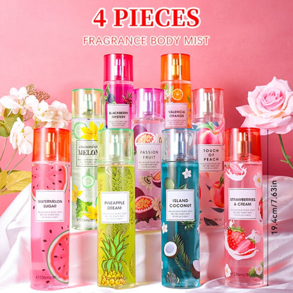 Body Spray for Women 4-Pack 8.4oz Each - Floral & Fruity Hair & Body Fragrance Mist Set 20 Scents Long Lasting Daily Use Gift
