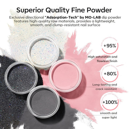 Dip Powder Nail Starter Kit 4 Colors - Soft Gray Pink Black Glitter with Base Coat Top Coat & Activator - French Nail Art & Salon-Style Manicure Set for Beginners