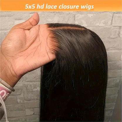 6x4.5 HD Lace Put On and Go Wig Human Hair Straight Glueless 250% Density Pre-Plucked Pre-Cut Pre-Bleached Knots Transparent Lace Front Wig 22-36 Inch Women