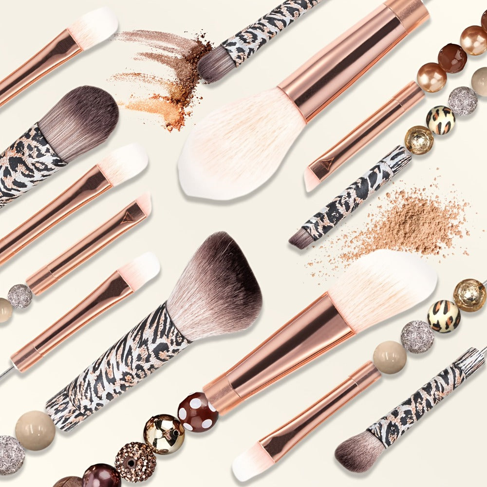 15pcs Metal Handle Beadable MakeupBrush Set, BeautyTools, IncludesPowder Blusher Brush, Slant Head Eye, Weddings, Anniversary, Birthday Girl Best Friend Teacher'S Day, Halloween, Christmas Gifts, Party Supply